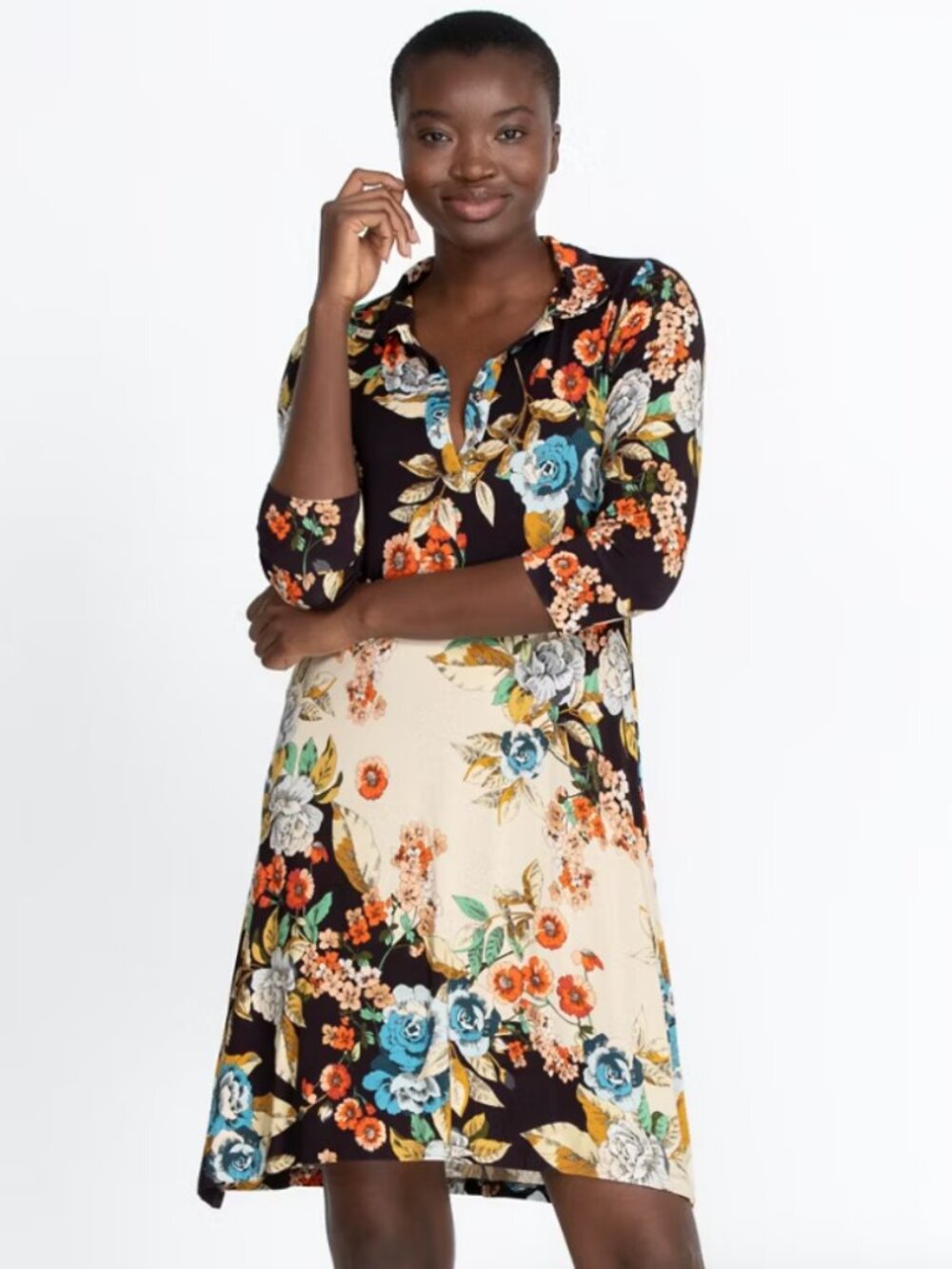 Johnny Was Floral Emma Rose Polo Tunic Dress Bamboo Spandex Size Medium